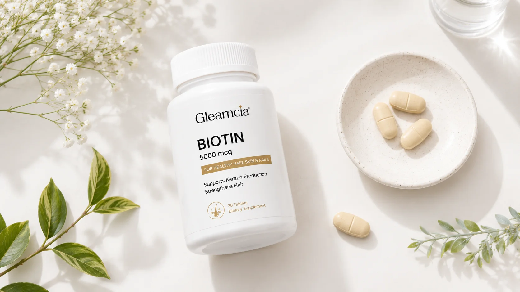 biotin for hair and Gleamcia Biotin 5000 mcg tablets for hair growth and stronger nails
