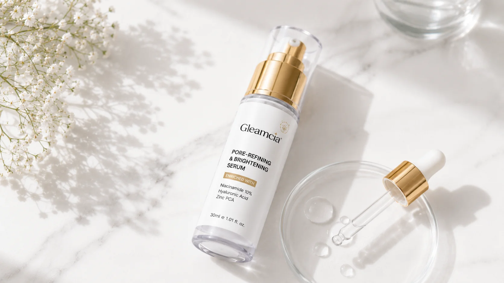 Gleamcia Pore-Refining Brightening Serum with niacinamide for pores and uneven skin tone