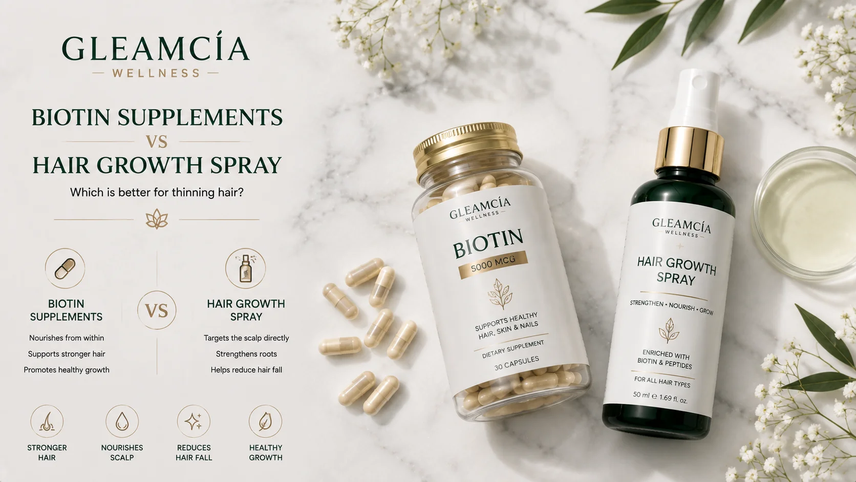 Biotin supplements vs hair growth spray for thinning hair — which is better