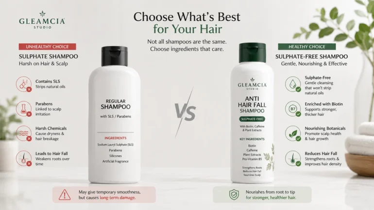 Unhealthy sulphate shampoo vs healthy sulphate-free shampoo for hair fall