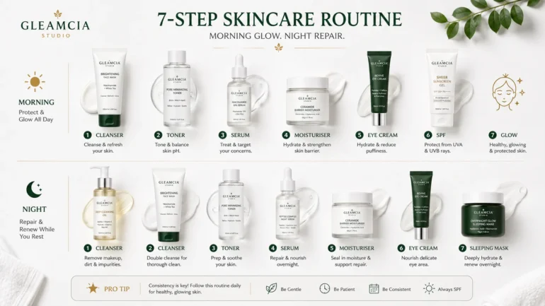 7 steps of skincare routine for morning and night explained step by step