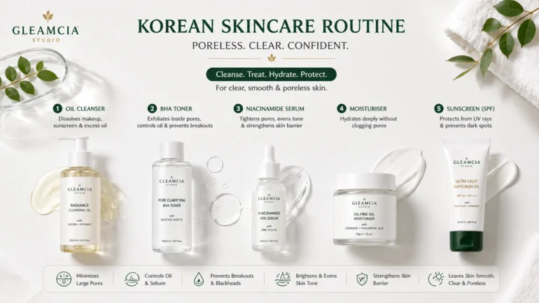 Korean skincare routine to minimize large pores and achieve poreless skin