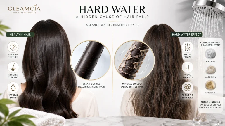 Does hard water cause hair fall — hard water mineral buildup on scalp and hair in Pakistan