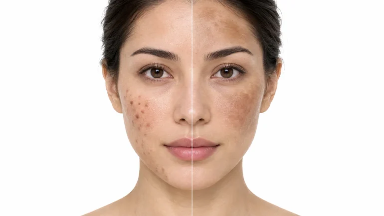 Dark spots vs melasma — visual difference between post-acne hyperpigmentation and hormonal melasma