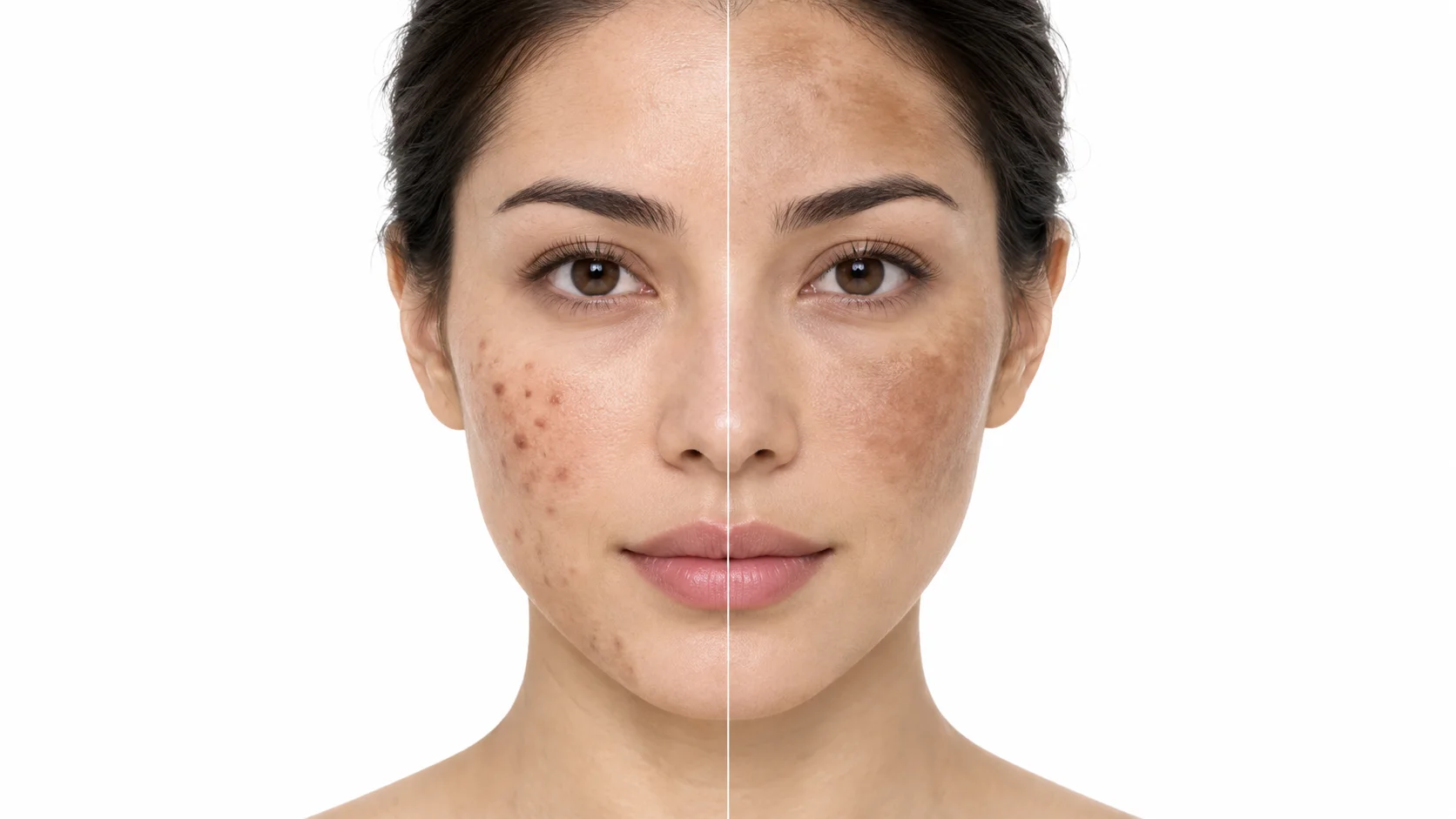 Dark spots vs melasma — visual difference between post-acne hyperpigmentation and hormonal melasma