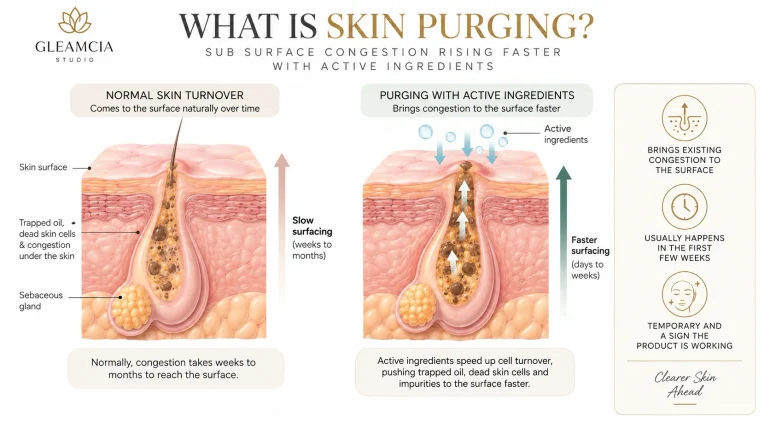 What is skin purging — sub-surface congestion rising faster with active ingredients diagram