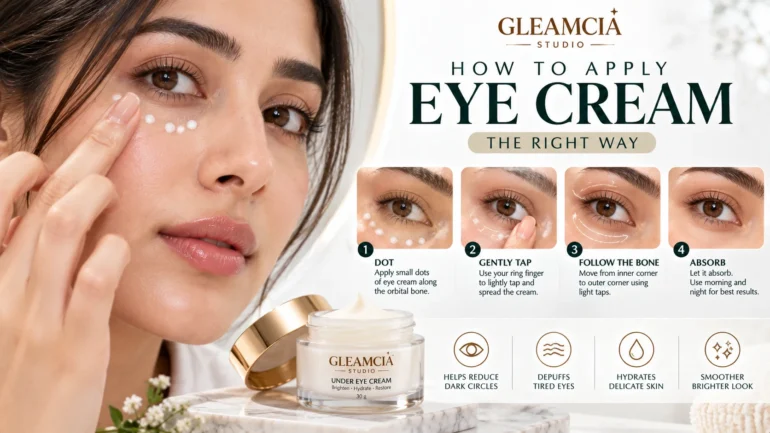 How to apply eye cream for dark circles correctly — ring finger dotting technique along the orbital bone